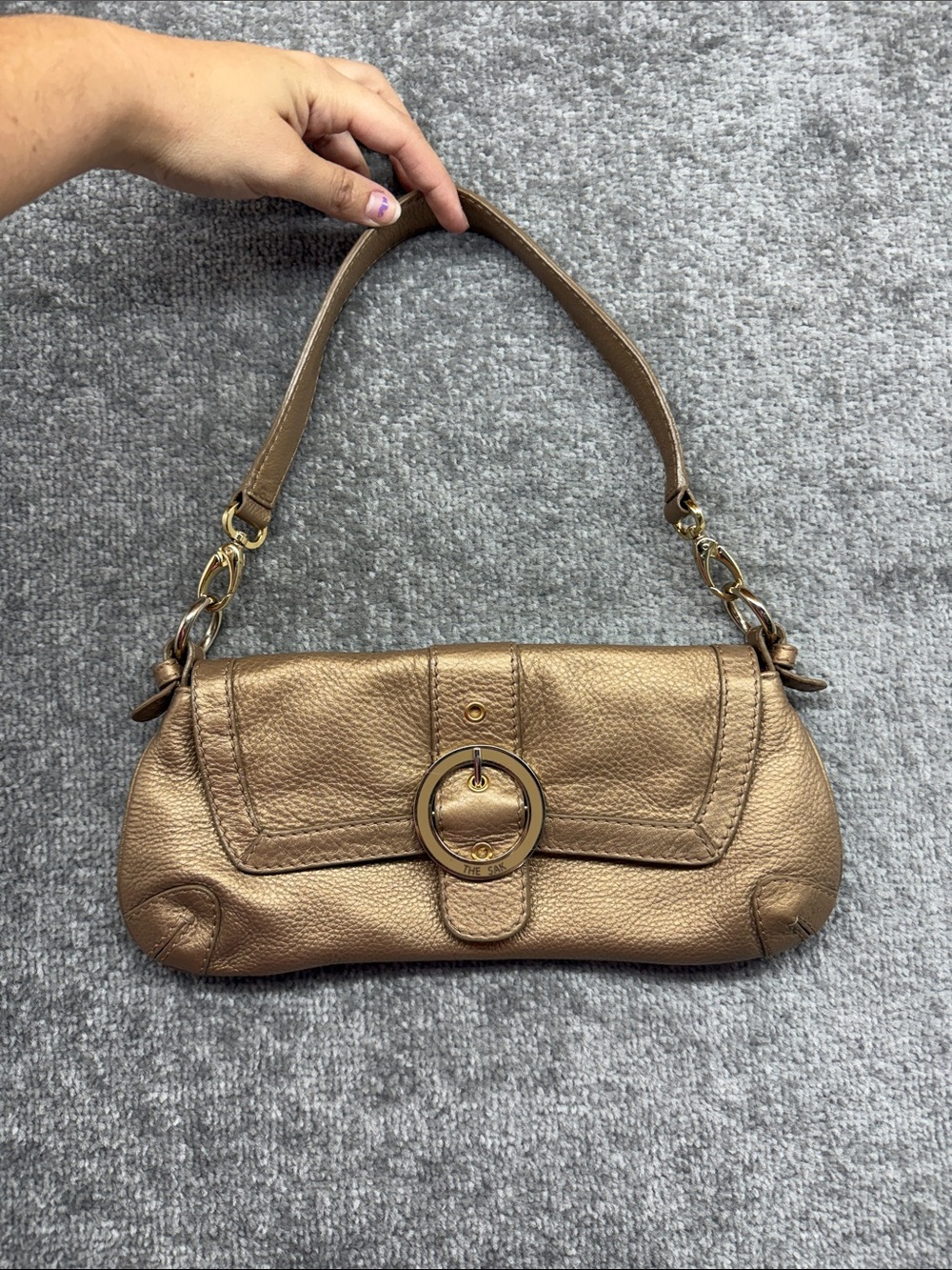 The Sak Pink Label Metallic Bronze Brown Leather Baguette Shoulder Bag Purse Y2K